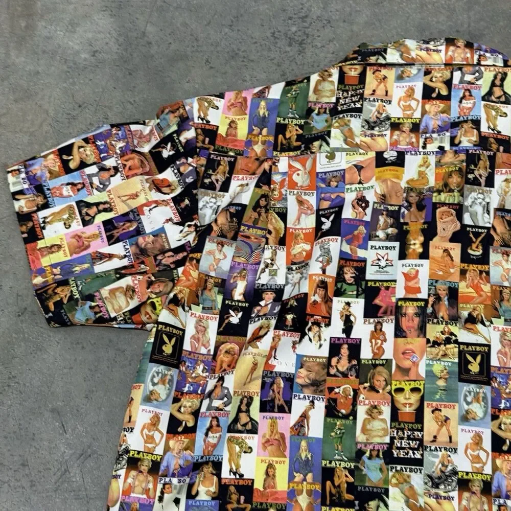 Playboy Shirt Men Size Large All Over Collage Cover Magazine Centerfold - Picture 10 of 14